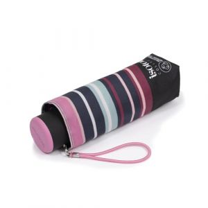 Isotoner Parapluie compact solide ultra d&eacute;perlant &agrave; ouverture manuelle rayure blush femme