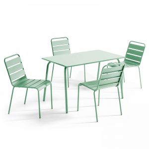 Oviala Ensemble table de jardin en m&eacute;tal et 4 chaises vert sauge 120 x 70 cm