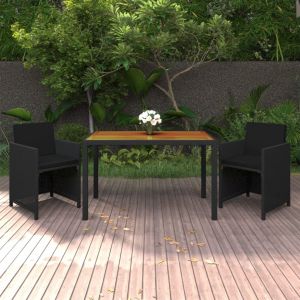 VidaXL Mobilier &agrave; d&icirc;ner de jardin et coussins 3pcs R&eacute;sine tress&eacute;e Noir - Noir et marron