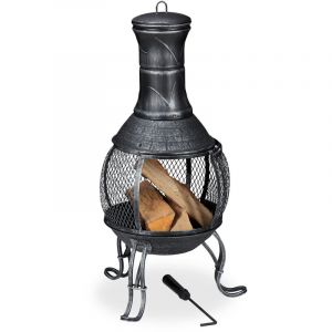 Relaxdays Mexicain, tisonnier, Gril en Bois, Pare-étincelles, Jardin, terrasse, Antique, brasero, H 89 cm, Gris