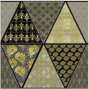 Toile cir&eacute;e au m&egrave;tre - Largeur 140 cm - Motif graphique or m&eacute;tallis&eacute; - Noir