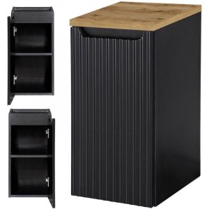 [en.casa] - Meuble bas de salle de bain avec 1 porte newport 30 x 60 x 40 cm rainuré noir / aspect chêne