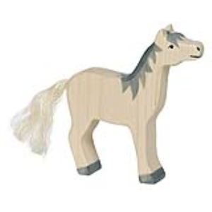 Holztiger Figurine Cheval tête haute crinière grise en bois