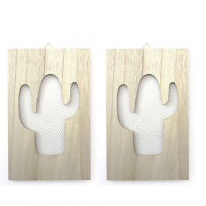Graine Créative 2 tableaux en bois grillage cactus 15 x 24 cm