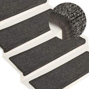 Image de VidaXL Tapis d'escalier 15 pcs 65x25 cm Gris et noir