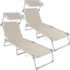 TecTake Lot de 2 transats acier - beige