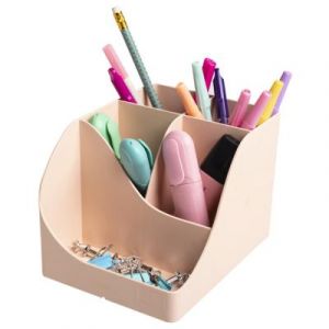 Exacompta Réf. 69531D - 1 Pot à crayons Pen Wave Skandi Nude - 5 compartiments - 4 compartiments hauts pour les grands ustensibles et 1 compartiment bas pour les petits ustensiles