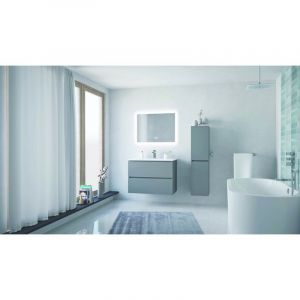 Meuble salle de bain TRENDY - 80 cm - Gris - 2 Tiroirs - Miroir ATHENA