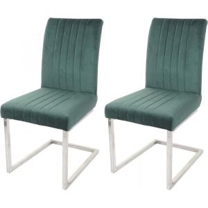 D&eacute;coshop26 Lot de 2 chaises de salle &agrave; manger chaise de conference en acier ino par ydable brosse velours vert