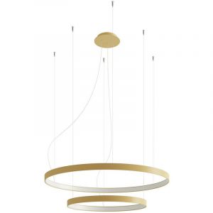 Lampe LED suspendue avec 2 abat-jours de forme circulaire en aluminium de couleur dor&eacute;e Sollux