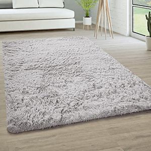 Paco Home - Tapis De Salon Poils Longs Fausse Fourrure Shaggy Moelleux Monochrome 60x100 cm, Argent