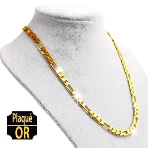Chaîne de Cou Homme Maille Figaro 50 cm 5 mm Large Plaqué Or Jaune 750/1000 3 Microns