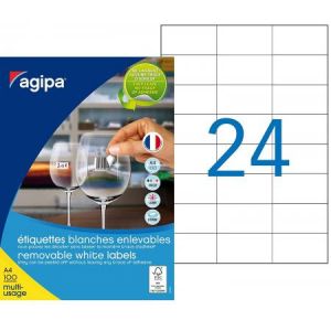 Image de Agipa 101165 - 2400 étiquettes blanches enlevables, format 70 x 37 mm (100 feuilles / cdt)