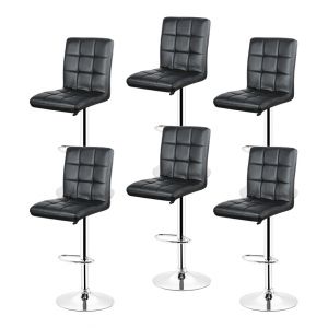 Image de Oobest 6x Tabourets de bar fautruil chaise en hauteur reglable 9 grilles en simili (Noir)