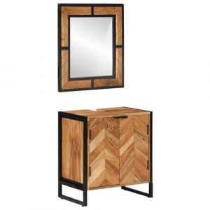 VidaXL Ensemble de Meubles Salle de Bain 2 pcs, Armoire de Lavabo et Miroir Cosm&eacute;tique, Meubles de Rangement Toilette, Fer et Bois d'Acacia