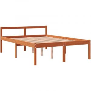 VidaXL Lit pour Personne &Acirc;g&eacute;e, Lit Double avec T&ecirc;te de Lit, Lit Adulte, Meuble de Chambre, Moderne, Cire Marron 140x190cm Bois de Pin Massif