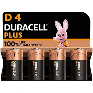 Duracell Plus Piles D (lot de 4) - Alcalines 1,5V - Durée de vie garantie à 100% - Idéales pour les appareils du quotidien - Emballage 0% plastique - Conservation 10 ans - LR20 MN1300