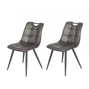 Meubletmoi - Lot de 2 chaises simili noir vieilli vintage piétement métal - muse