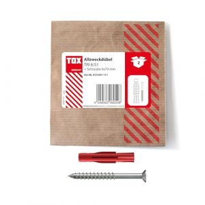Tox Chevilles universelles TRI 8x51 mm + vis, chevilles pour des fixations fiables dans presque tous les matériaux de construction, 2 pièces dans un emballage papier refermable, 010601111