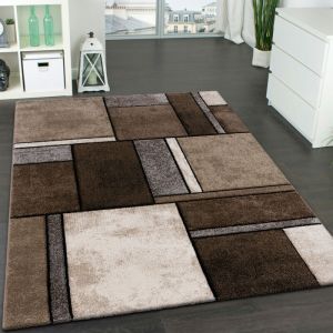 Tapis Design à Carreaux Contour Trendy Tape l'Oeil Gris Marron Beige [80x150 cm]