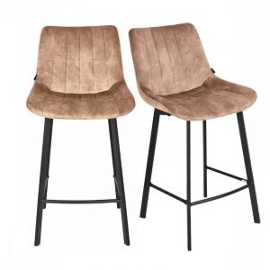 Lot 2 tabourets de bar en velours taupe et pieds métal noir – NANY 2