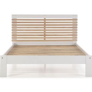 Homifab - Lit adulte 140x190 cm avec tête de lit à lattes en bois clair / blanc - Lucy