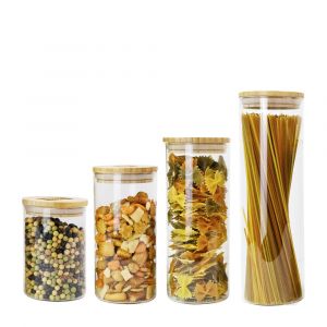 Yoko Design Lot de 4 bocaux en verre & couvercle en bambou