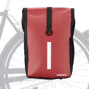 wiltec Sacoche étanche pour porte-bagages rouge – capacité de 16 l – 47 x 24 x 13 cm – en pvc et polyester – pour vélos et vélos électriques – Sac