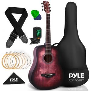 Pyle Kit de Guitare Acoustique Debutant - Guitare Enfant/Adulte-Taille Junior 1/2- instrument tout en Bois avec Cordes en Acier - 86cm Finition Rouge Crème Mat
