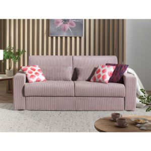 Sacha - canapé 3 places convertible - couchage quotidien - matelas 12 cm - en velours côtelé - Rose