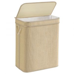 Songmics Panier à linge en bambou 90 litres avec couvercle couleur naturelle