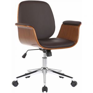 D&eacute;coshop26 Fauteuil de bureau moderne et confortable accoudoirs incurv&eacute;s hauteur r&eacute;glable en similicuir marron bois et m&eacute;tal BUR105