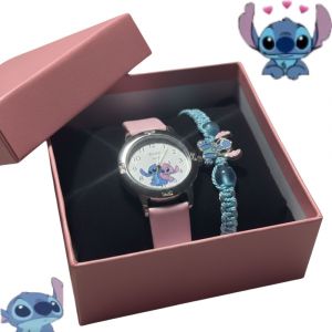 Coffret Montre Enfant Stitch & Angel Rose + Bracelet Disney (Taille Taille Unique,Couleur Rose)