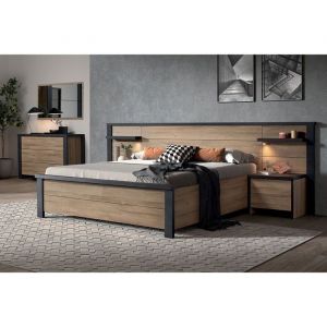 SIWA - Chambre 160x200cm + T&ecirc;te de Lit avec Leds + Chevets + Commode
