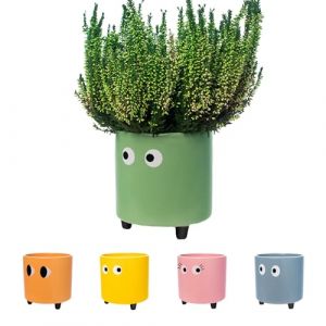 Fisura. - Pot de Fleurs Original avec Motif d'œil. Pot de Fleurs et de Plante décoratif. Jardinière décorative d'intérieur. Pot en céramique Verte pour Fleurs et Plantes Grasses.13 x 12,5 cm.