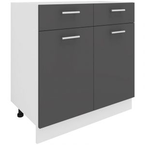 Esilo meuble bas de cuisine 80 cm 2 portes, 1 tiroir blanc, gris.