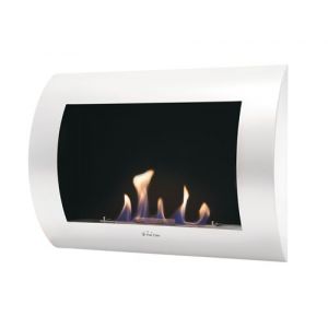 Purline Cheminée bio mural de 1500W, panneau frontal incurvé en acier laqué blanc - White
