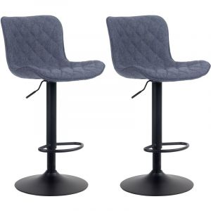 CLP Lot de 2 tabourets de bar ajustables pivotants tissu Bleu