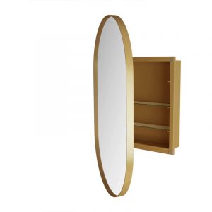Ideko Armoire miroir 85x51cm miroir avec rangement pour salle de bains salon et chambre &agrave; coucher ovale &eacute;l&eacute;gante Or