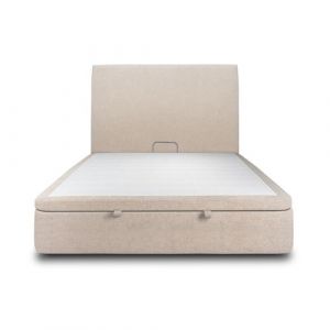 Lit coffre 160x200cm avec t&ecirc;te de lit tapissier Tissu Beige brun - Hauteur totale : 39cm