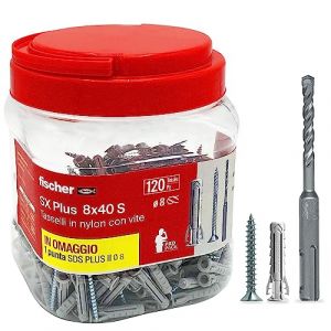 Fischer Propack SX Plus 8 S, 120 chevilles 8 x 40 avec vis + foret SDS 8 mm, r&eacute;utilisable, pour fixation sur b&eacute;ton et ma&ccedil;onnerie 570208