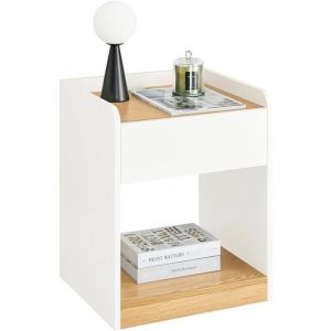 Sobuy FBT128-WN Table de Chevet, Table de Nuit, Table d'Appoint, Bout de Canapé avec 1 Tiroir pour Salon, Chambre