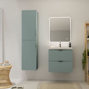 Cersanit Meuble salle de bain strié - 60 cm - avec plan vasque - Vert fjord mat - à suspendre - Tirso