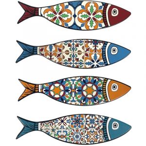 Signes Grimalt Dessous de Plat en Céramique Poisson Multicolore pour Décoration de Table, Ensemble de 4 Unités, Style Marin et Nautique
