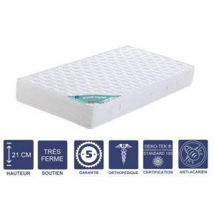 Literie Julien Matelas 140x190 x 21 cm + Alèse + Oreiller Visco Très Ferme Aertech+ 35 Kg/m3 HR Dernière Génération Très Respiran