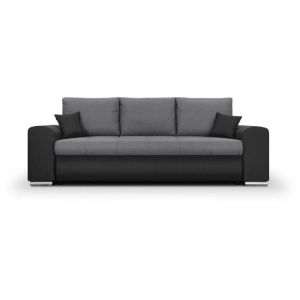 Canapé convertible avec coffre de rangement 3 places - INDIAN - Tissu bicolore gris / anthracite et pieds chrome - L250xH88xP98