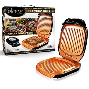Venteo Gotham Grill Electrique Low Fat Grill avec revêtement antiadhésif Céramique Cuivre et Titane, Bac Récupérateur – Coloris Noir – Sans PTFE, PFOA et PFOS