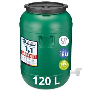 Garronda 120L F&ucirc;t Plastique Alimentaire avec Robinet &ndash; R&eacute;cup&eacute;rateur d'Eau Sans BPA pour Eau, Fermentation, Croquettes, Choucroute GD-0142