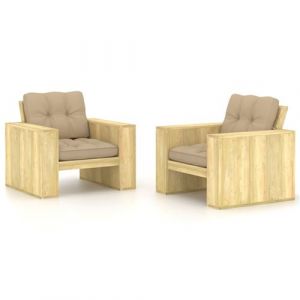 VidaXL Chaises de jardin 2 pcs avec coussins beige Pin impr&eacute;gn&eacute;