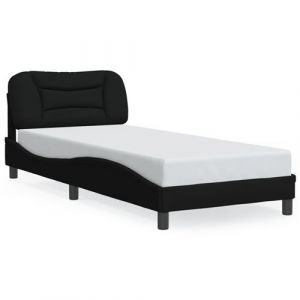 VidaXL Cadre de Lit avec Lumières LED, Lit Simple avec Coussin de Tête de Lit, Lit Adulte, Meuble de Chambre, Moderne, Noir 90x190 cm Tissu